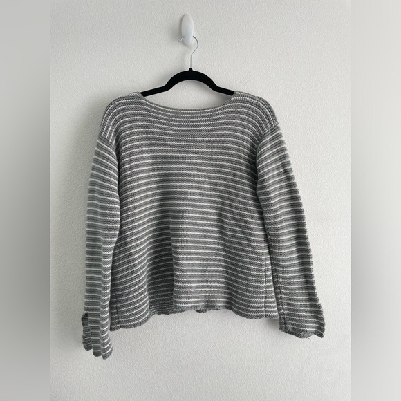 Frame gray & white striped scoop neck split sleeve cotton sweater | S - Picture 5 of 13